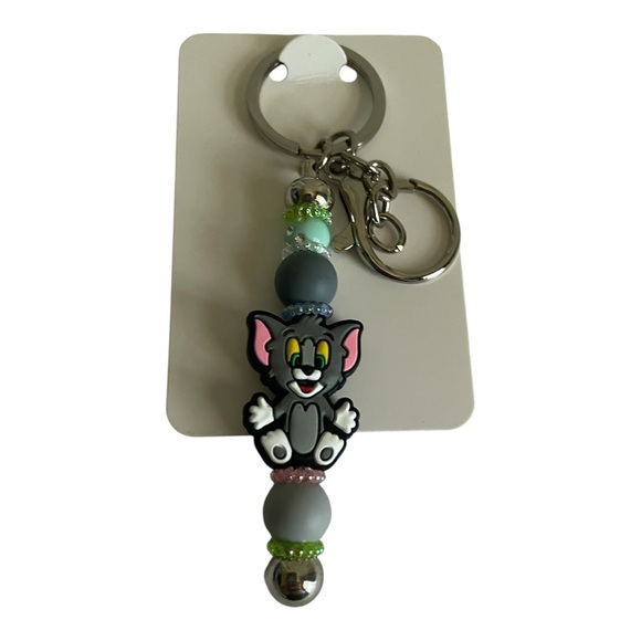 Hand Crafted | Accessories | Handcrafted Gray Cat Tom Beaded Keychain ...